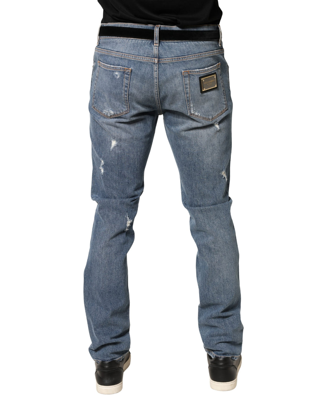 Dolce & Gabbana Blue Tattered Slim Fit Cotton Denim Jeans - Eljoys Fashion 