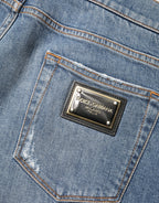 Dolce & Gabbana Blue Tattered Slim Fit Cotton Denim Jeans - Eljoys Fashion 