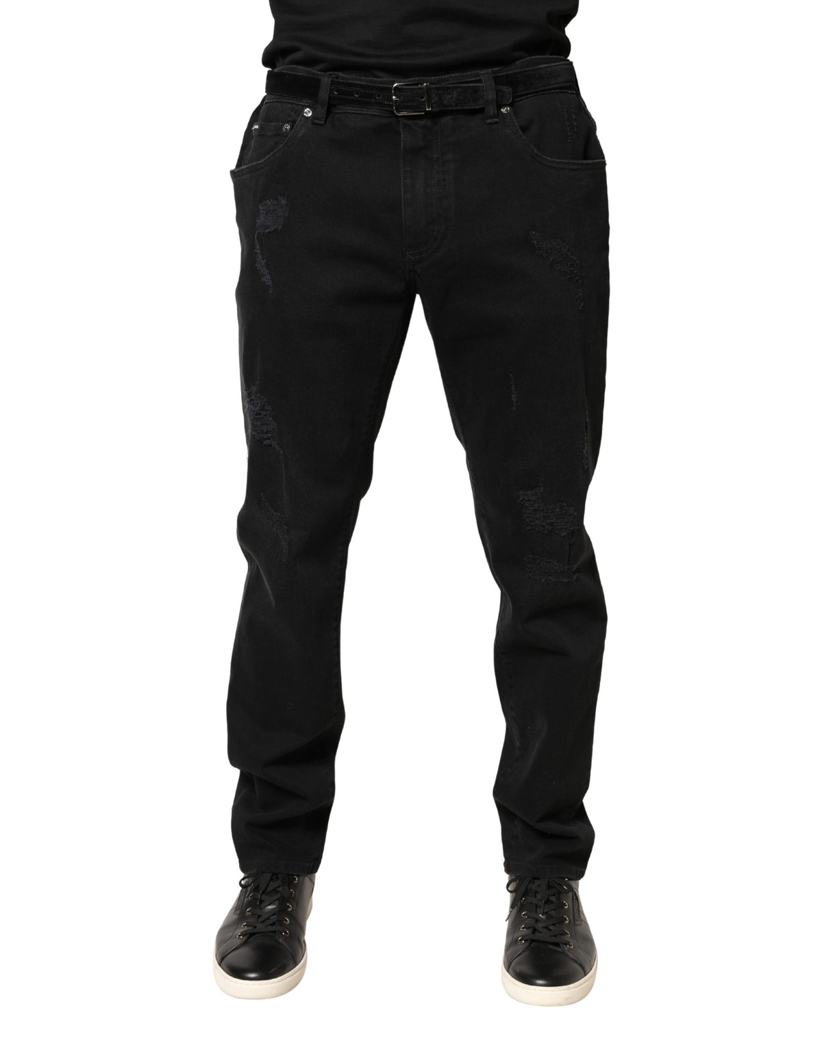Dolce & Gabbana Black Tattered Skinny Cotton Denim Jeans - Eljoys Fashion 
