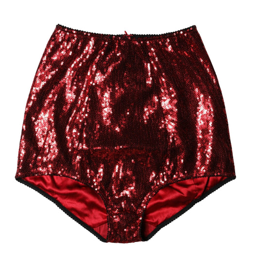Dolce & Gabbana Red Sequin Embellished High Waist Girdle Underwear