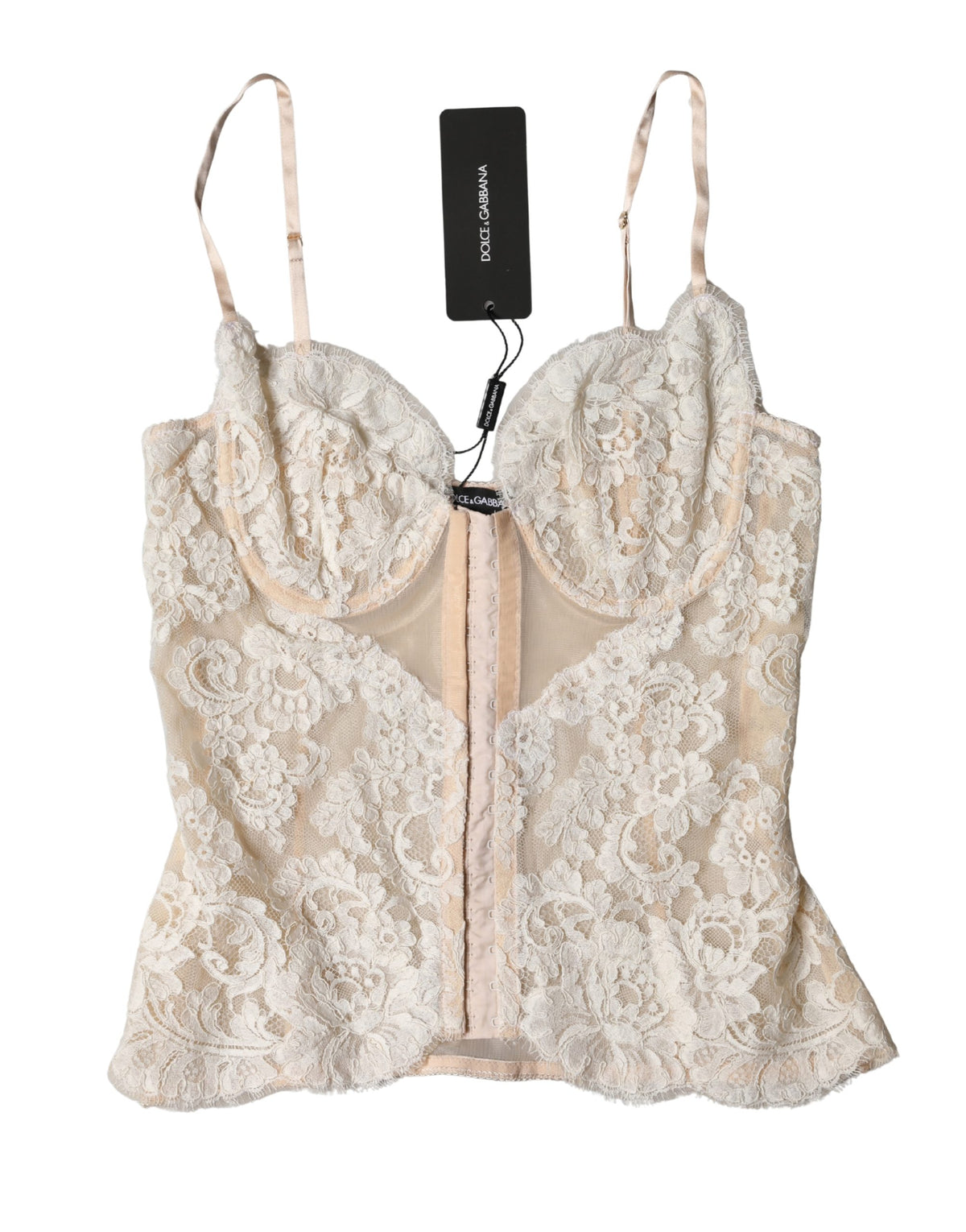 Dolce & Gabbana Beige Floral Lace Corset Lingerie Underwear - Eljoys Fashion 
