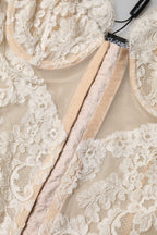 Dolce & Gabbana Beige Floral Lace Corset Lingerie Underwear - Eljoys Fashion 