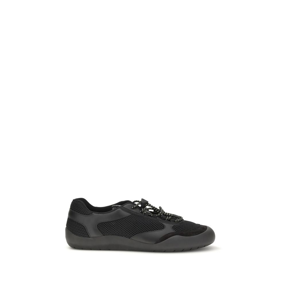 Prada black polyester athletic sneakers with sleek design and sporty laces, ideal for casual and active wear.