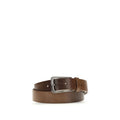 Brown calf leather Brunello Cucinelli Bos Taurus regular belt with polished buckle, showcasing luxury craftsmanship and classic style.