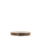 Brunello Cucinelli brown calf leather Bos Taurus regular belt with sleek buckle and refined finish.