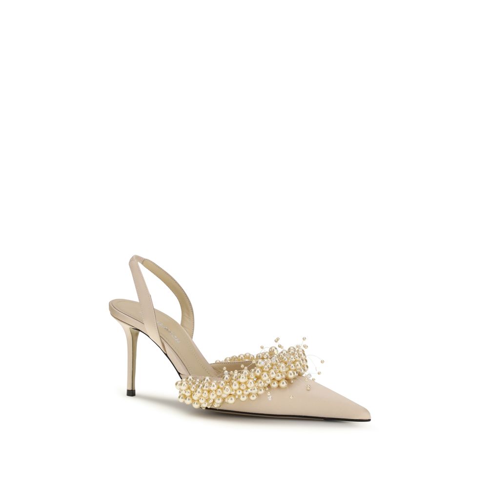 MACH & MACH Beige Silk High Heel Pumps MACH & MACH