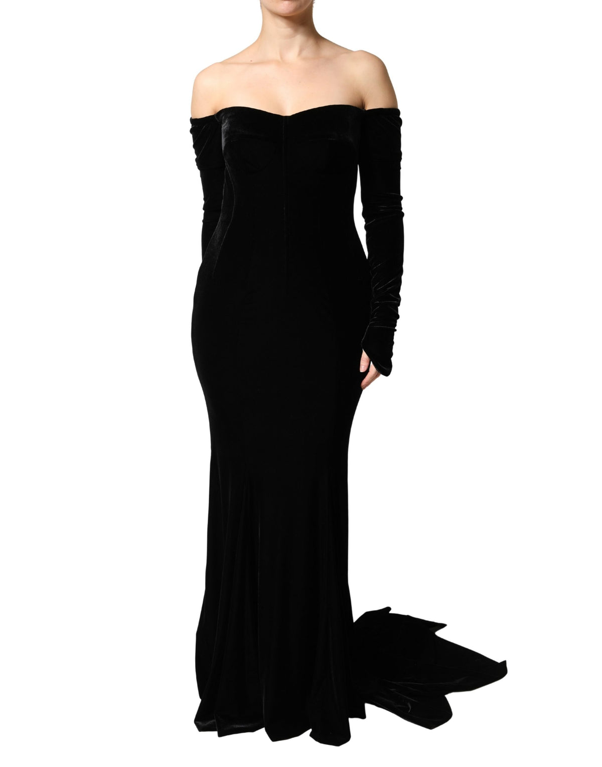 Dolce & Gabbana Black Off Shoulder Bodycon Long Gown Dress - Eljoys Fashion 