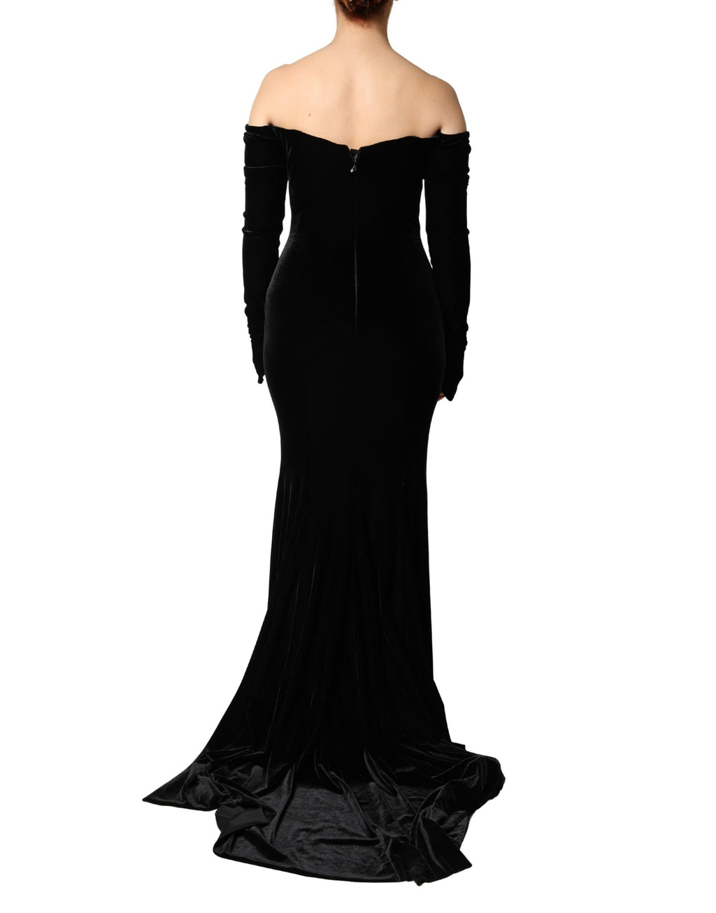 Dolce & Gabbana Black Off Shoulder Bodycon Long Gown Dress - Eljoys Fashion 