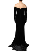 Dolce & Gabbana Black Off Shoulder Bodycon Long Gown Dress - Eljoys Fashion 