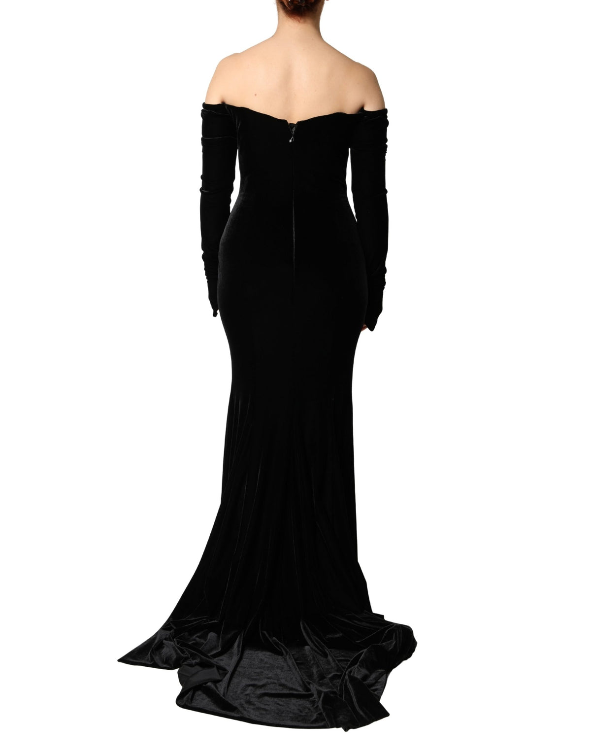 Dolce & Gabbana Black Off Shoulder Bodycon Long Gown Dress - Eljoys Fashion 