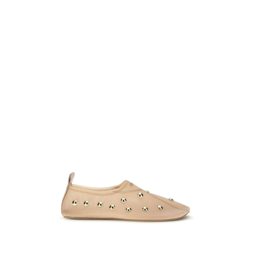 Chloé multicolor polyamide ballet flats with rounded toes and decorative bow, stylish and comfortable footwear for women.