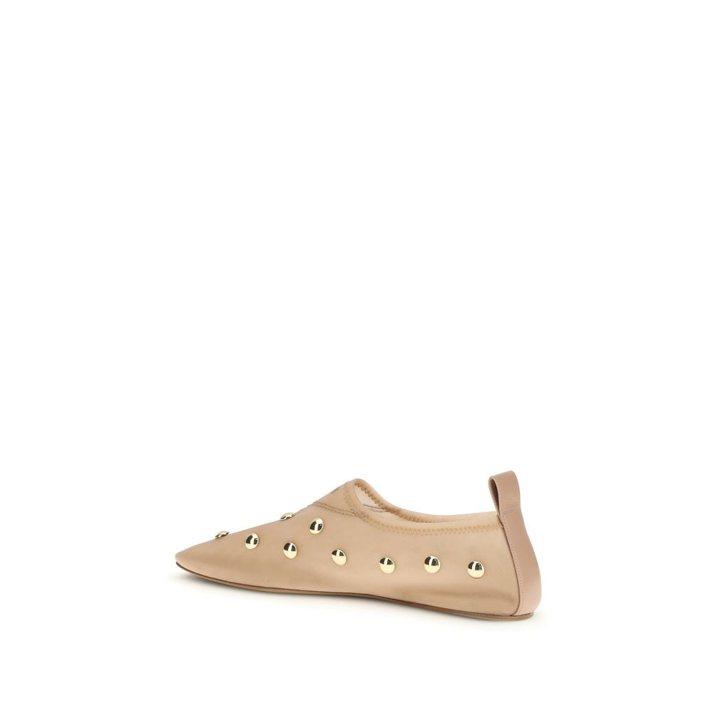 Chloé multicolor polyamide ballet flats with rounded toes and elegant design, featuring vibrant color accents and a sleek silhouette.