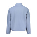 Norway 1963 Azzurro polyester men's jacket displayed on a hanger, showcasing the blue color and sleek design.