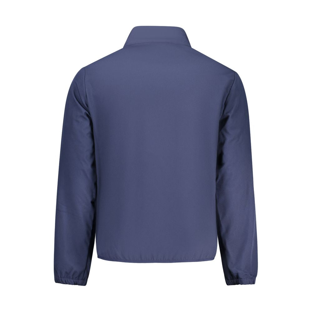 Norway 1963 blue polyester men's jacket displayed on a hanger, featuring a classic design and smooth fabric.