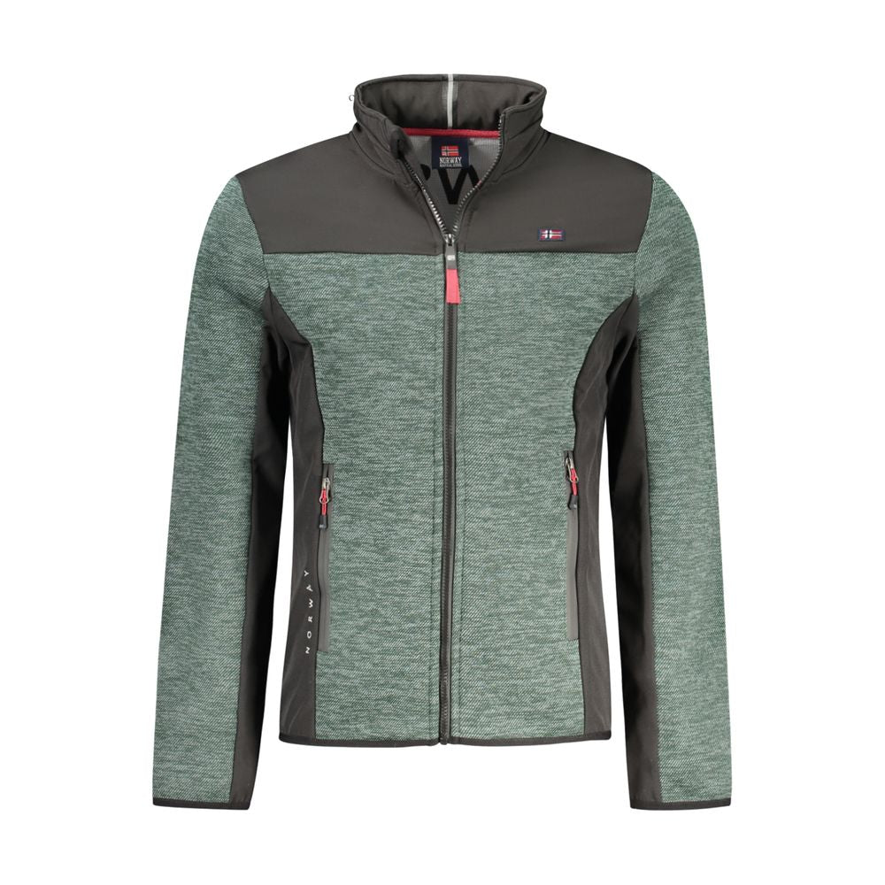 Norway 1963 Verde polyester men's jacket with front pockets and full zipper, stylish outdoor outerwear for men.
