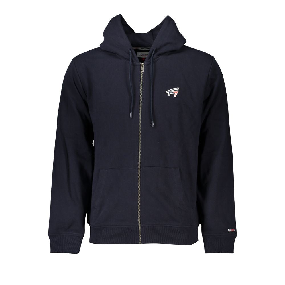 Tommy Hilfiger blue cotton men's hooded sweatshirt with front pocket and adjustable drawstrings, casual and comfortable fit.