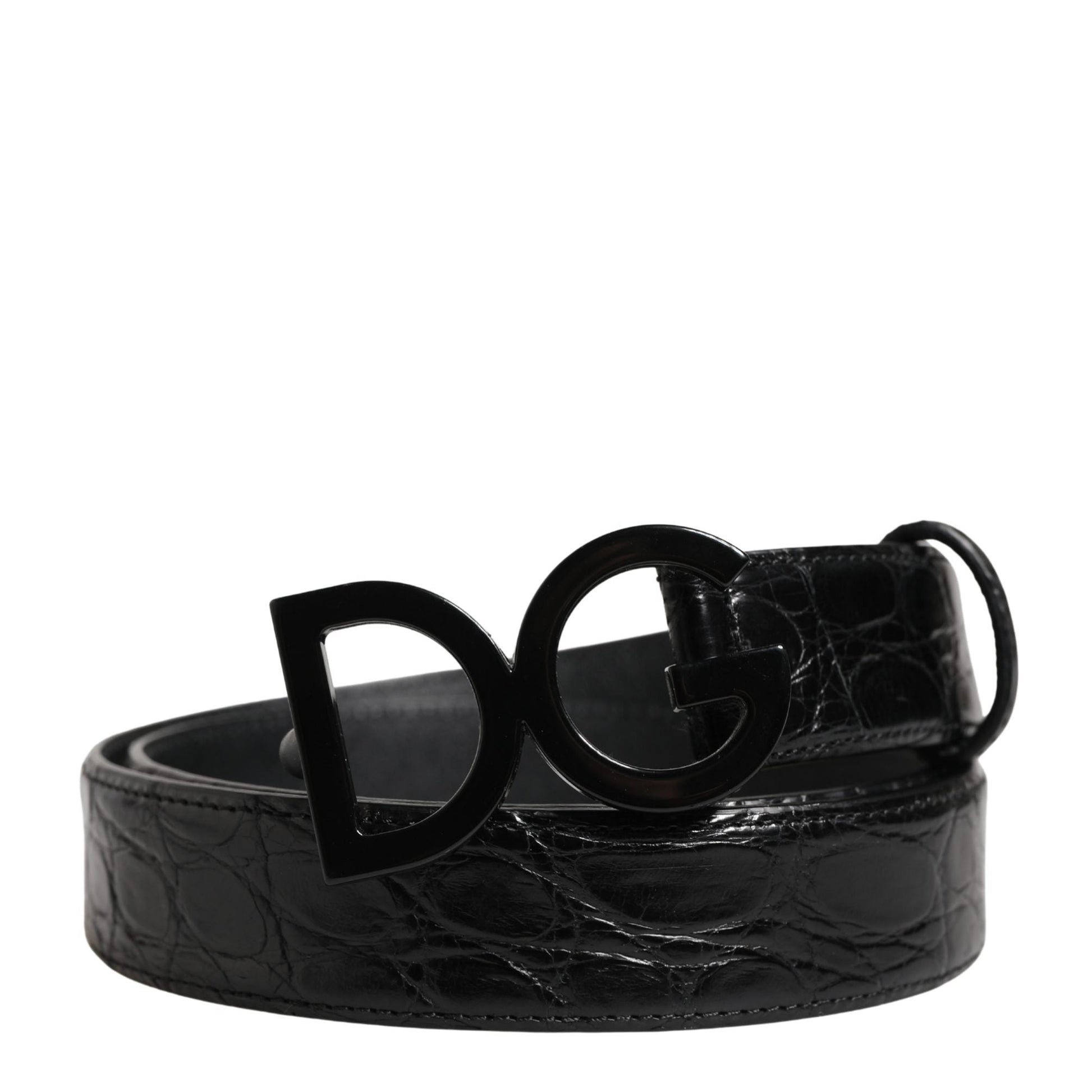 Dolce & Gabbana Men Black Exotic Leather Logo Buckle Belt