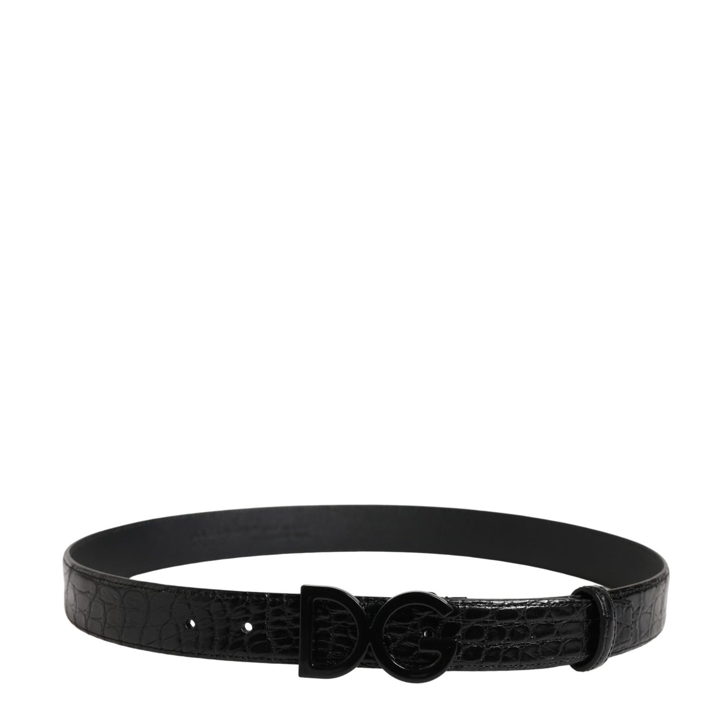 Dolce & Gabbana Men Black Exotic Leather Logo Buckle Belt