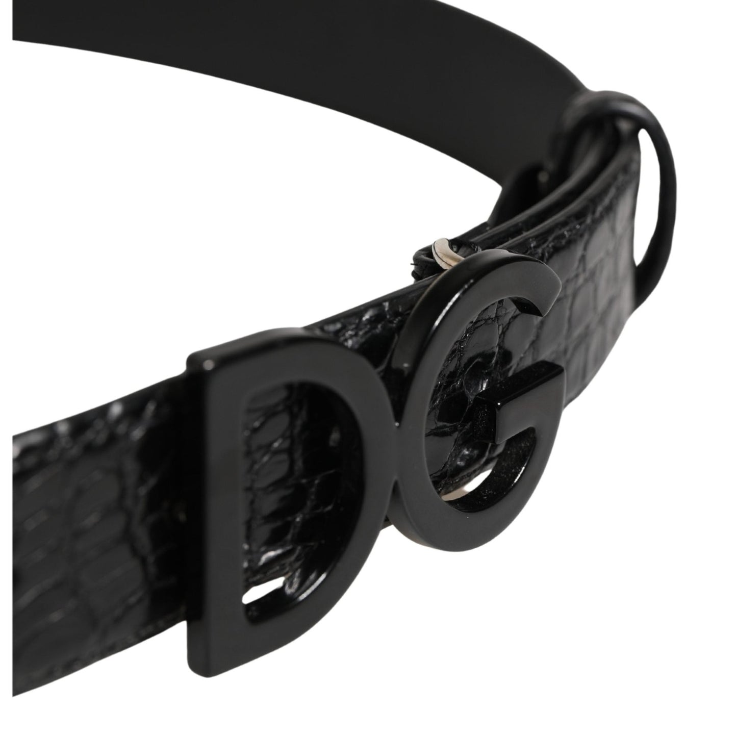 Dolce & Gabbana Men Black Exotic Leather Logo Buckle Belt