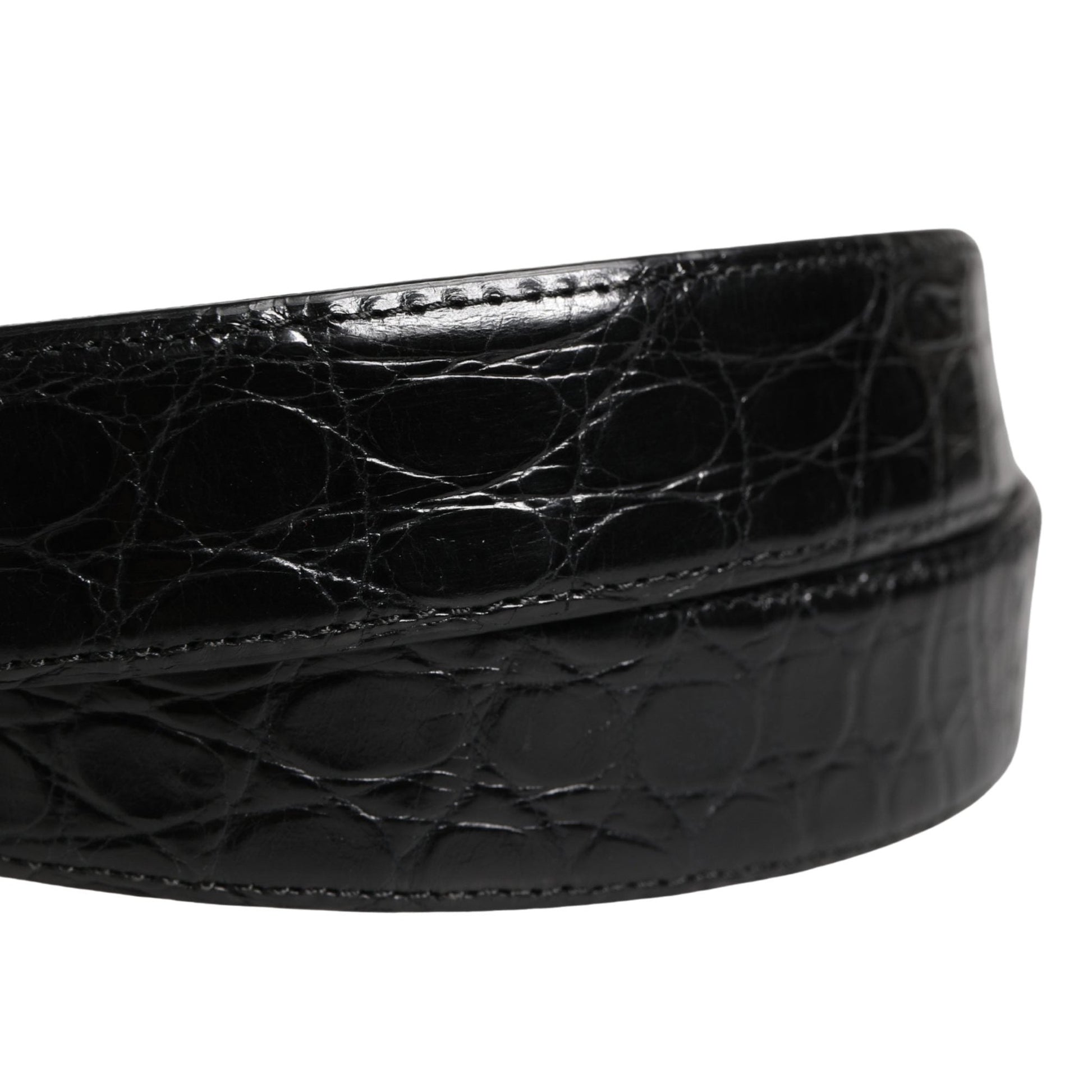 Dolce & Gabbana Men Black Exotic Leather Logo Buckle Belt