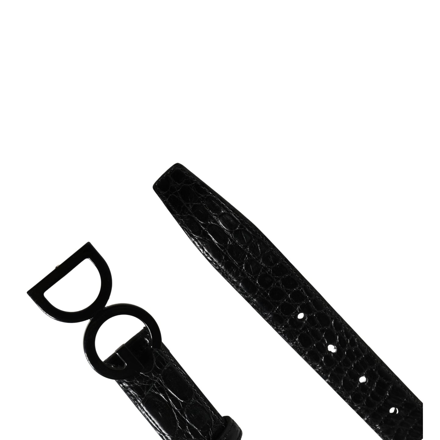 Dolce & Gabbana Men Black Exotic Leather Logo Buckle Belt