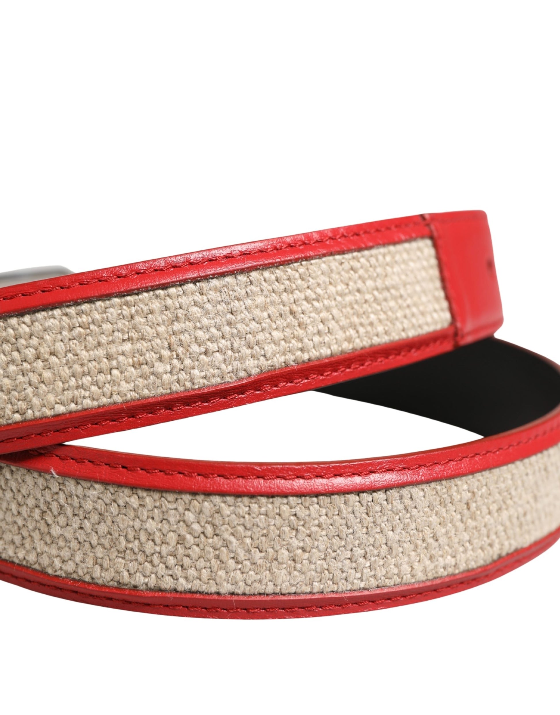 Dolce & Gabbana Men Beige Red Woven Leather Metal Buckle Belt Dolce & Gabbana