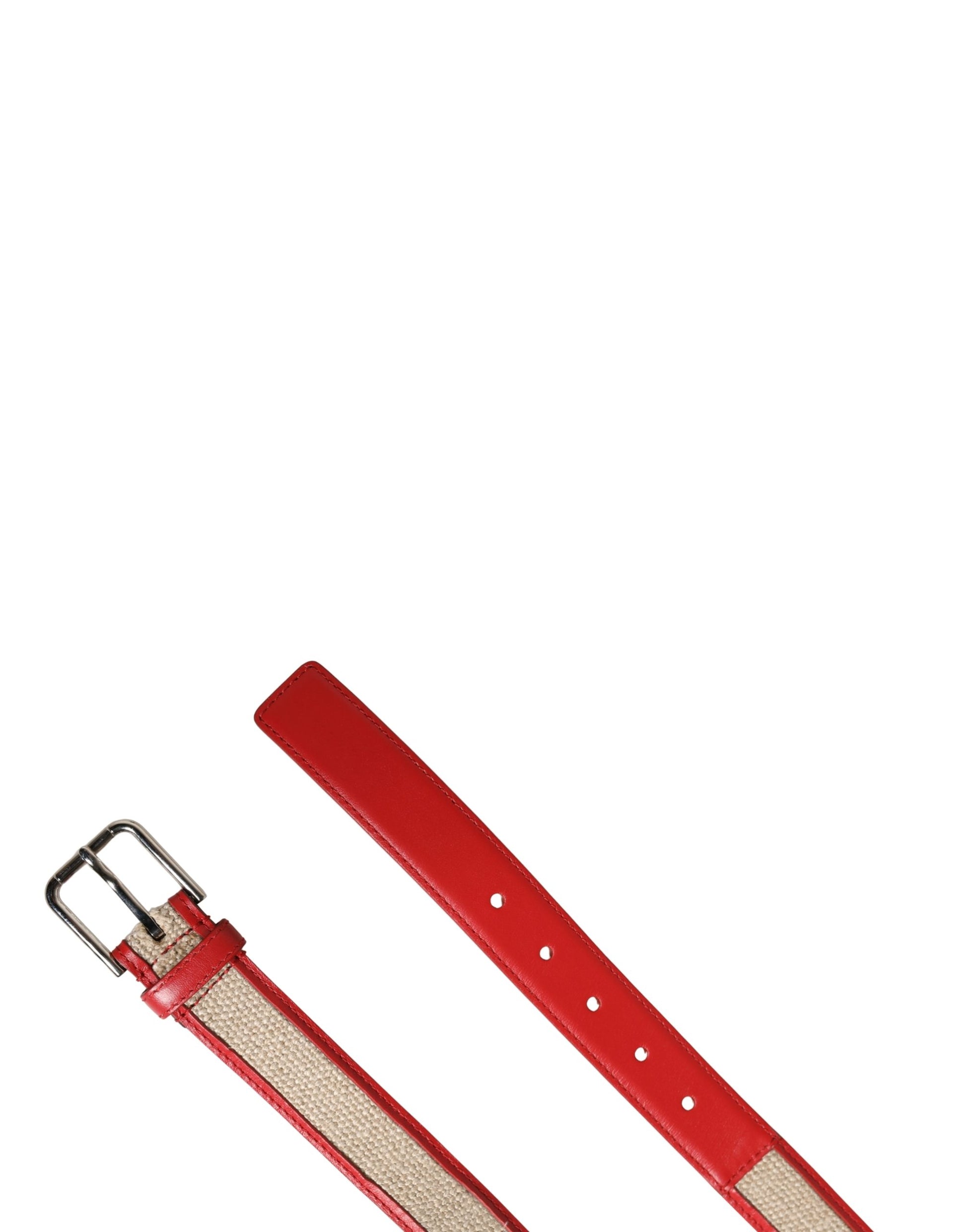 Dolce & Gabbana Men Beige Red Woven Leather Metal Buckle Belt Dolce & Gabbana