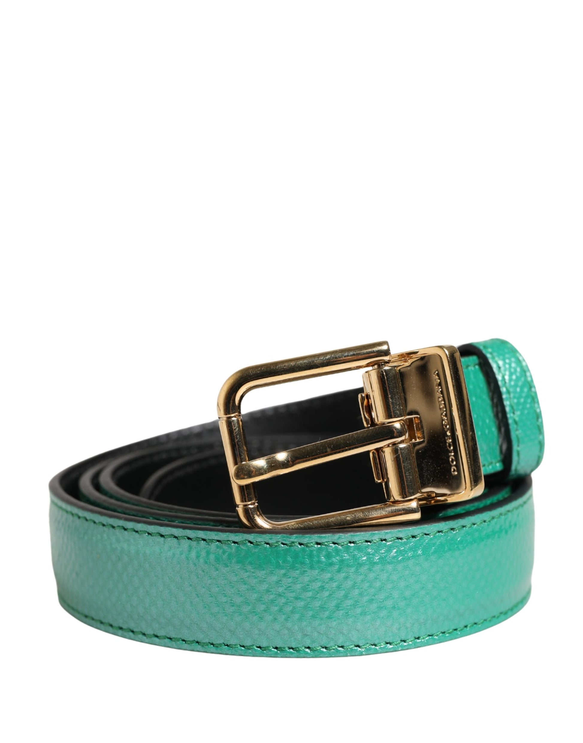 Dolce & Gabbana Men Green Classic Leather Metal Buckle Belt Dolce & Gabbana