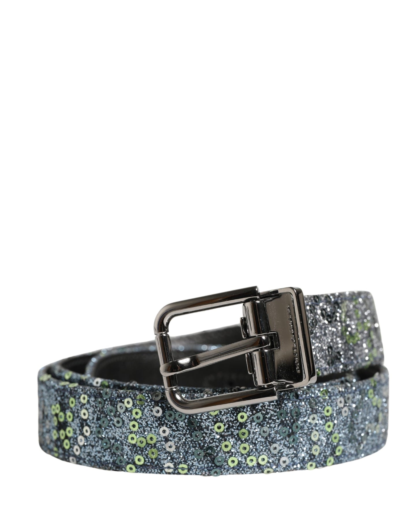 Dolce & Gabbana Men Multicolor Sequin Silver Metal Buckle Belt Dolce & Gabbana