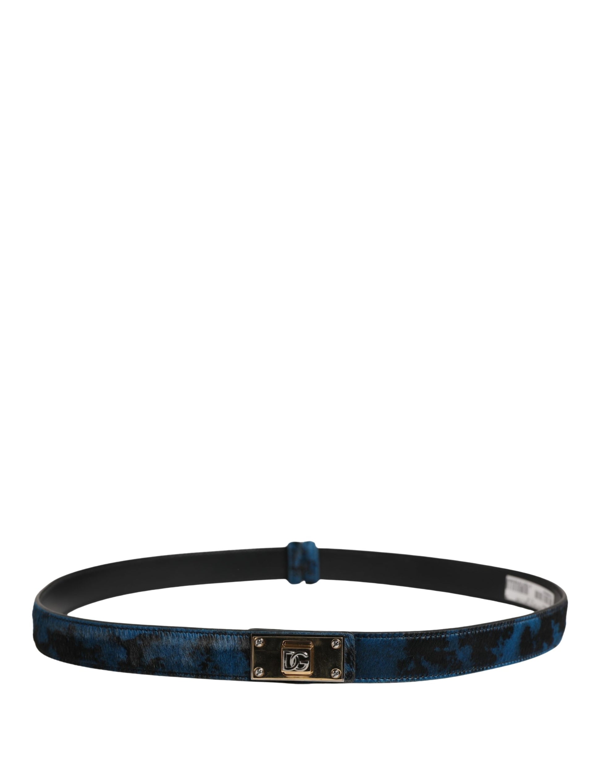 Dolce & Gabbana Men Blue Calf Leather Logo Metal Buckle Belt Dolce & Gabbana