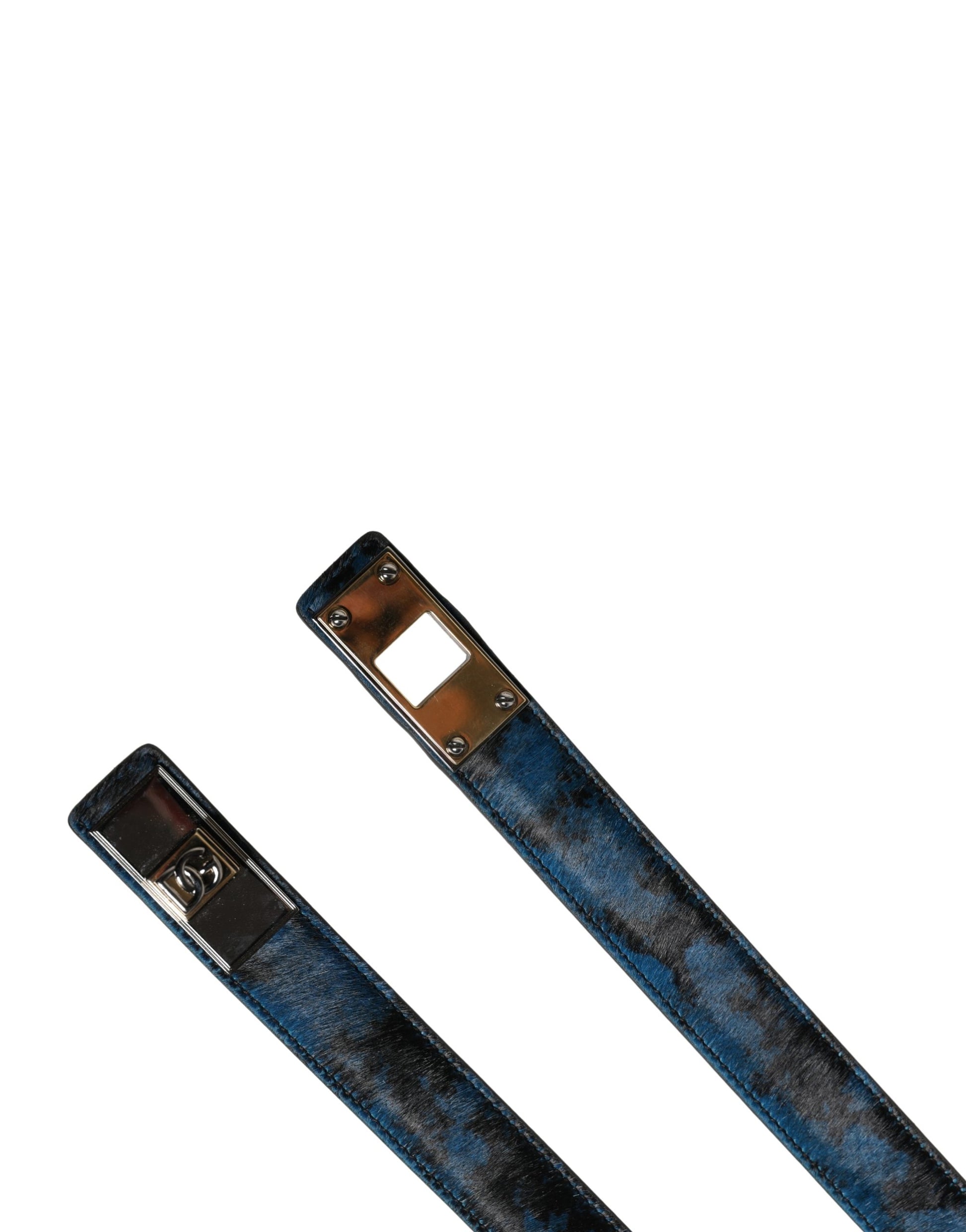 Dolce & Gabbana Men Blue Calf Leather Logo Metal Buckle Belt Dolce & Gabbana