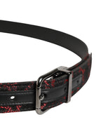 Dolce & Gabbana Black Red Polyester Silver Metal Buckle Belt - Eljoys Fashion 