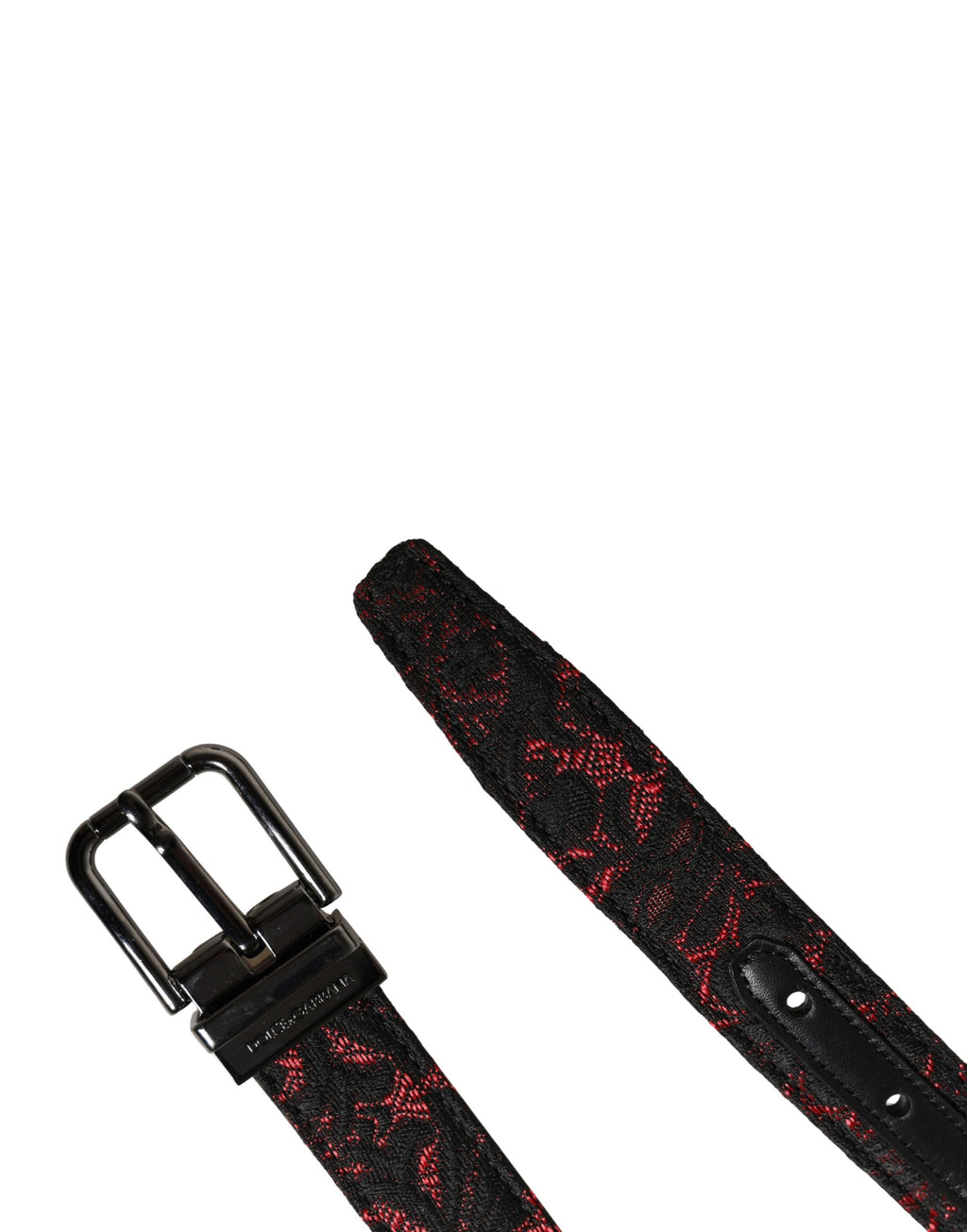 Dolce & Gabbana Black Red Polyester Silver Metal Buckle Belt - Eljoys Fashion 