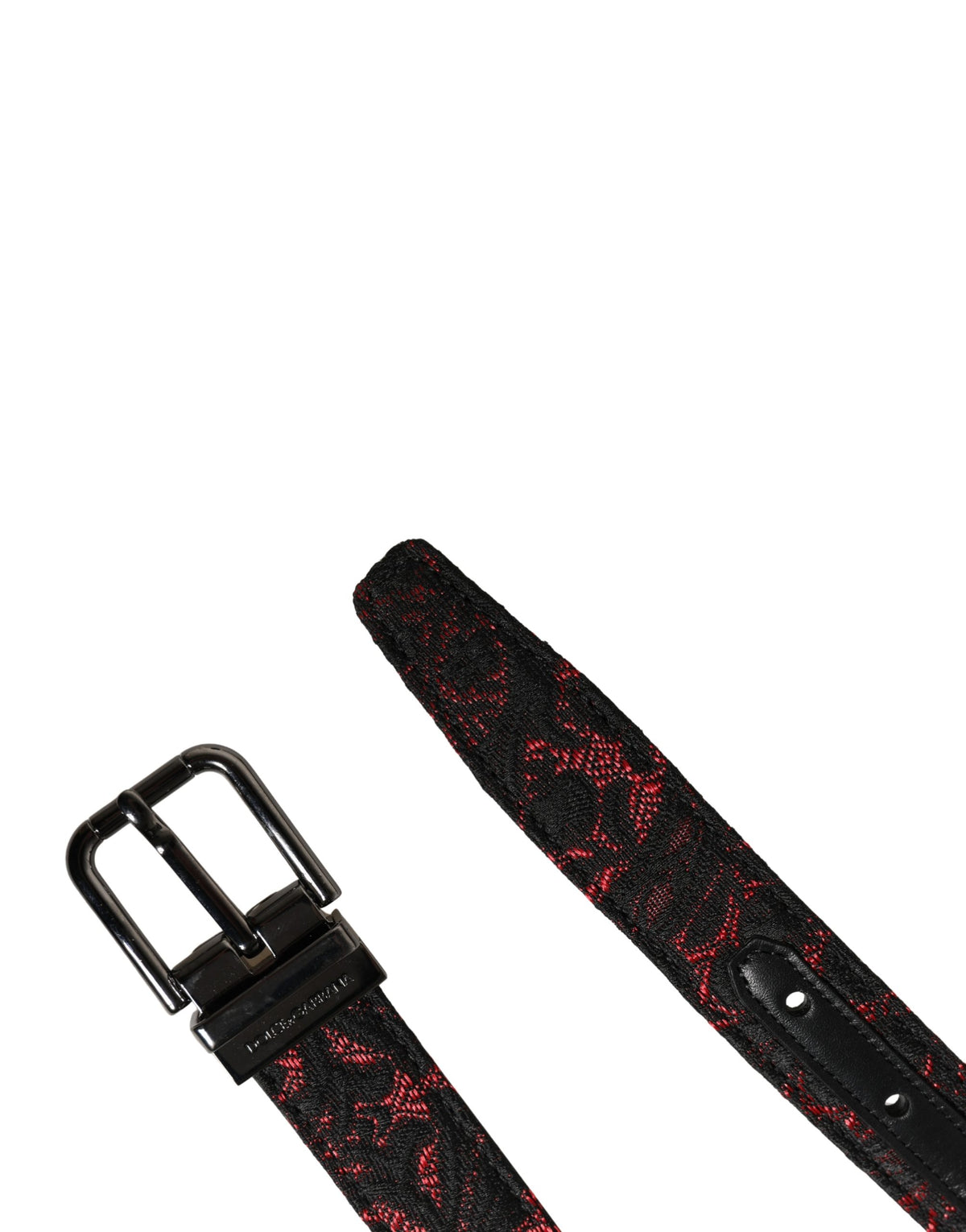 Dolce & Gabbana Black Red Polyester Silver Metal Buckle Belt - Eljoys Fashion 
