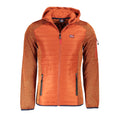 Norway 1963 Marrone polyester men's jacket displayed on a hanger, featuring a classic design and brown color.