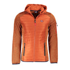 Norway 1963 Marrone polyester men's jacket displayed on a hanger, featuring a classic design and brown color.