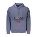 Norway 1963 blue cotton men's hooded sweater with front pocket and drawstring hood, casual and comfortable for everyday wear.