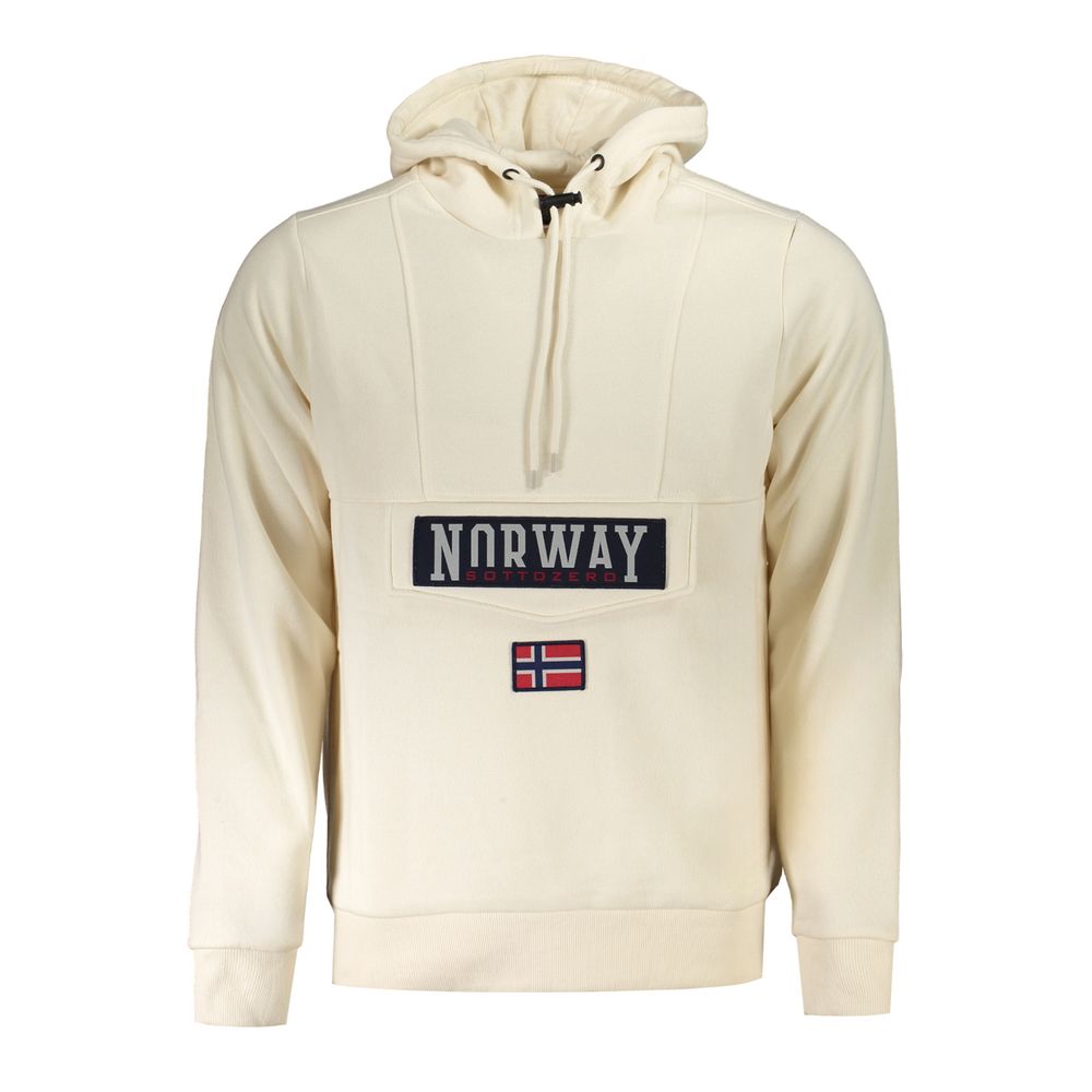 Norway 1963 beige cotton men's sweatshirt hoodie with a relaxed fit and crew neckline, displayed on a hanger.