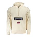 Norway 1963 beige cotton men's sweatshirt hoodie with a relaxed fit and crew neckline, displayed on a hanger.