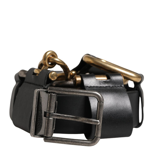 Dolce & Gabbana Men Black Classic Leather Metal Buckle Belt