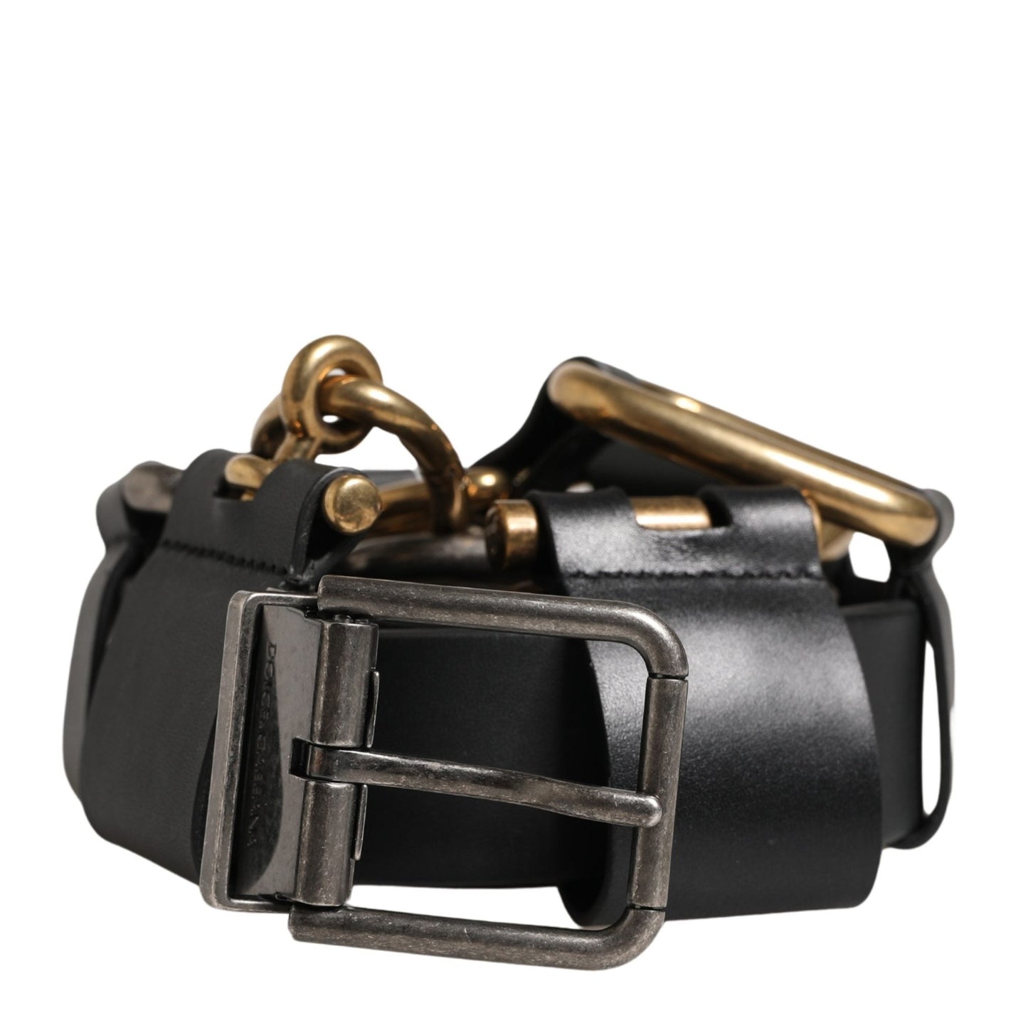 Dolce & Gabbana Men Black Classic Leather Metal Buckle Belt