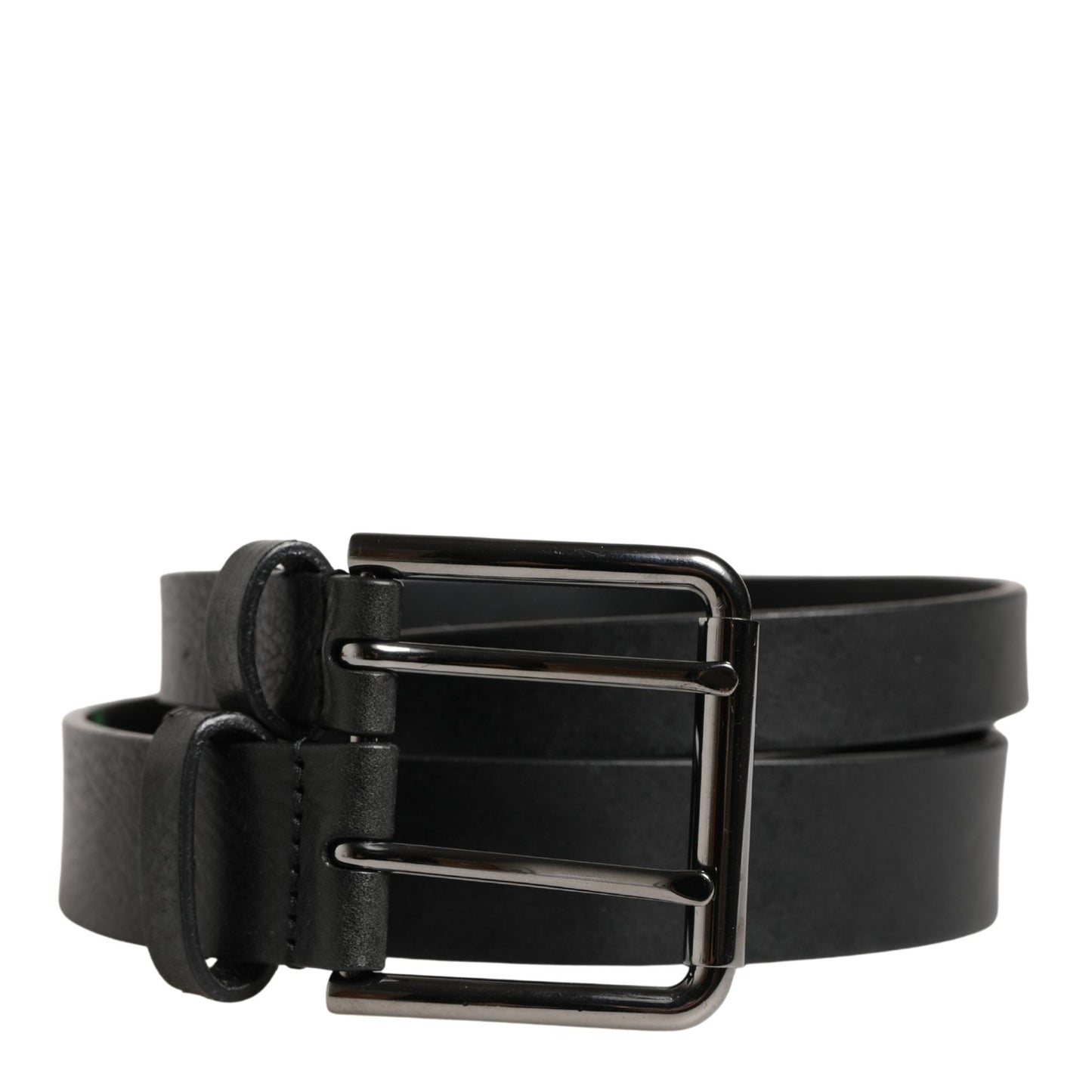 Dolce & Gabbana Black Double Strap Leather Silver Buckle Belt