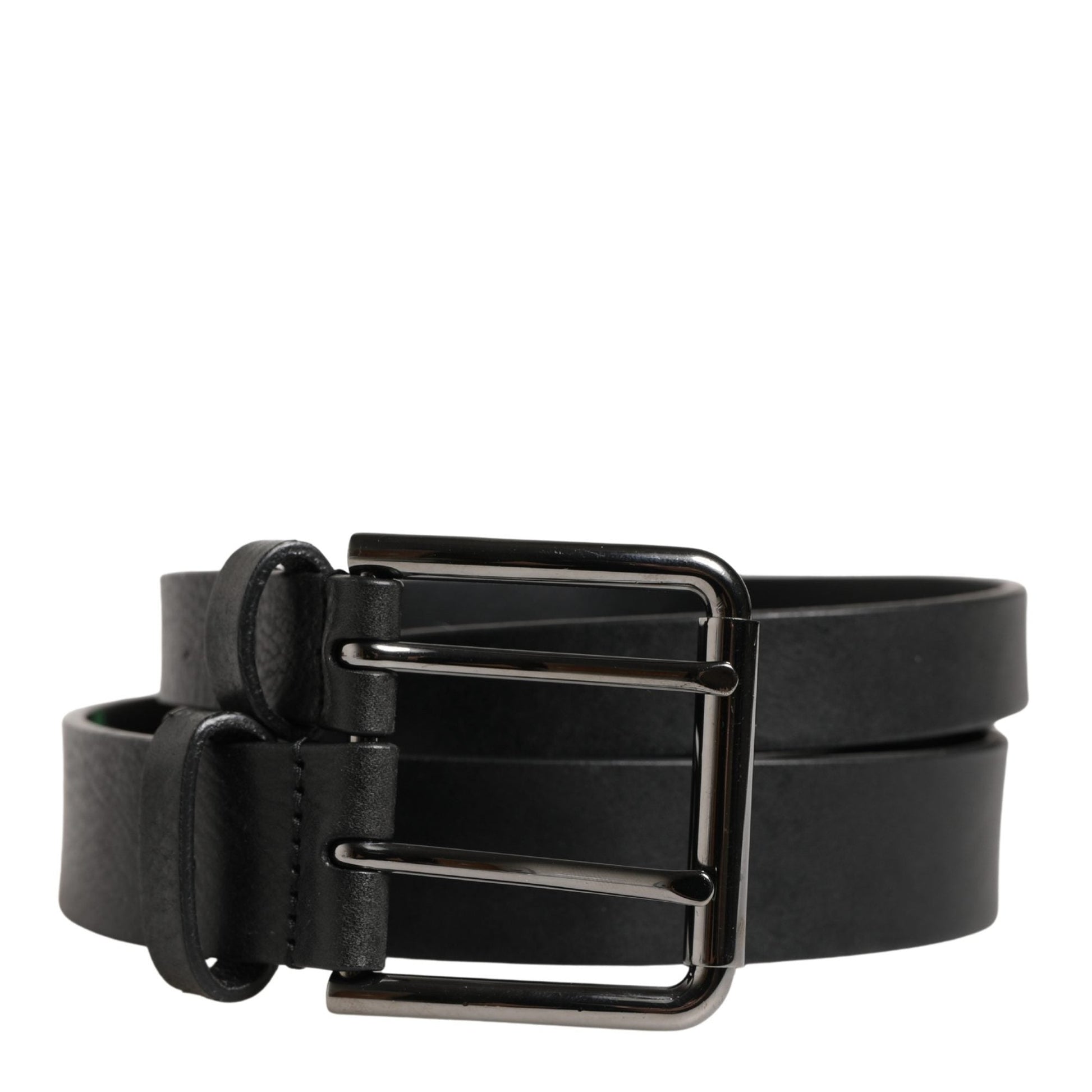 Dolce & Gabbana Black Double Strap Leather Silver Buckle Belt