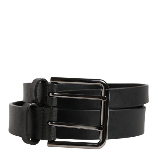 Dolce & Gabbana Black Double Strap Leather Silver Buckle Belt