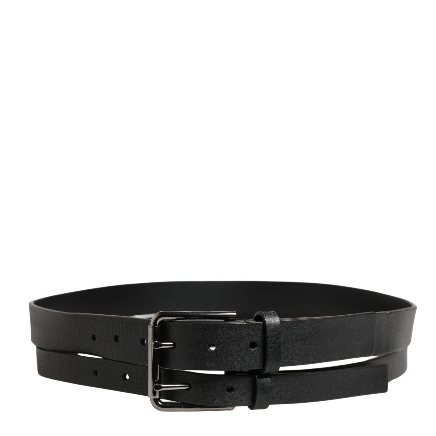 Dolce & Gabbana Black Double Strap Leather Silver Buckle Belt