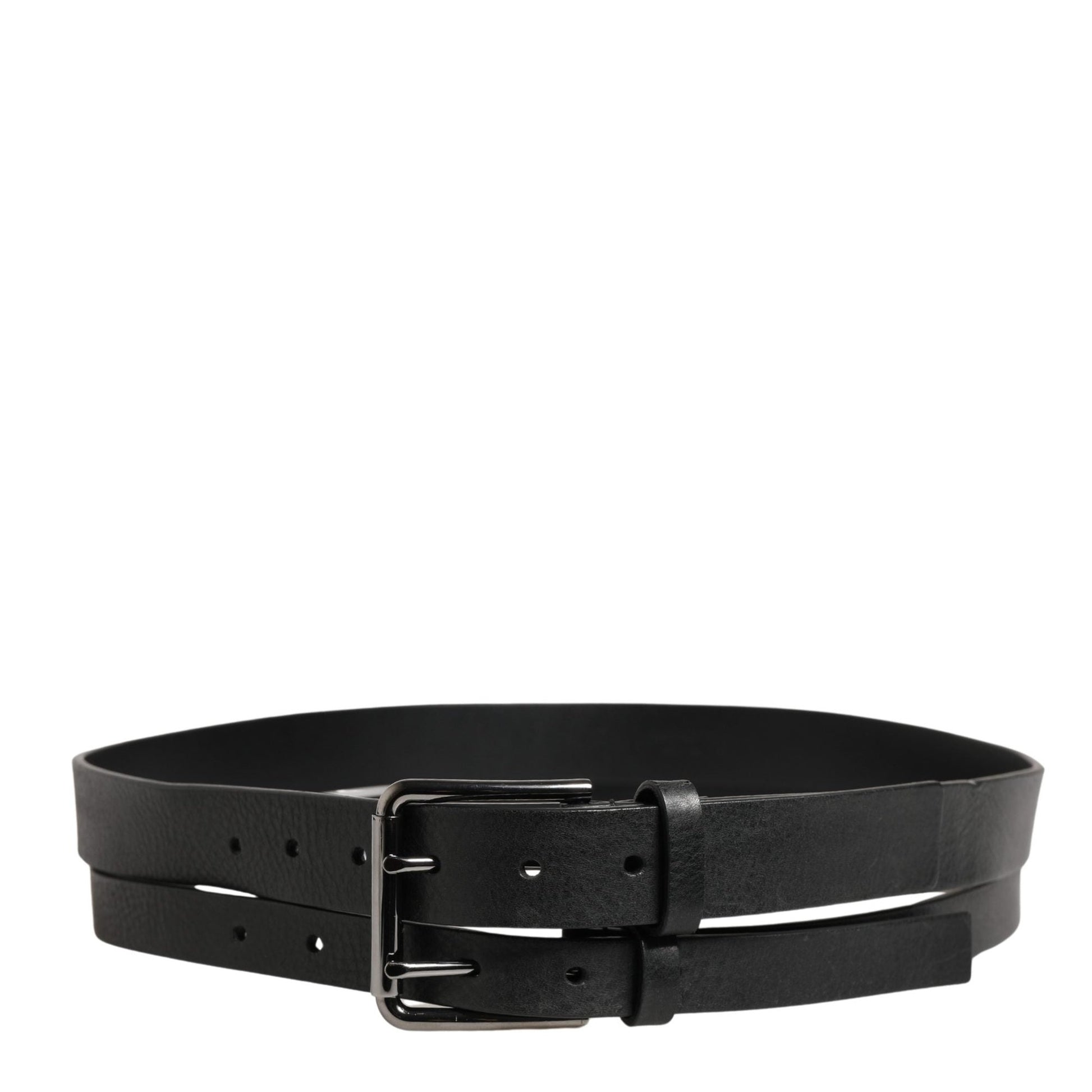 Dolce & Gabbana Black Double Strap Leather Silver Buckle Belt