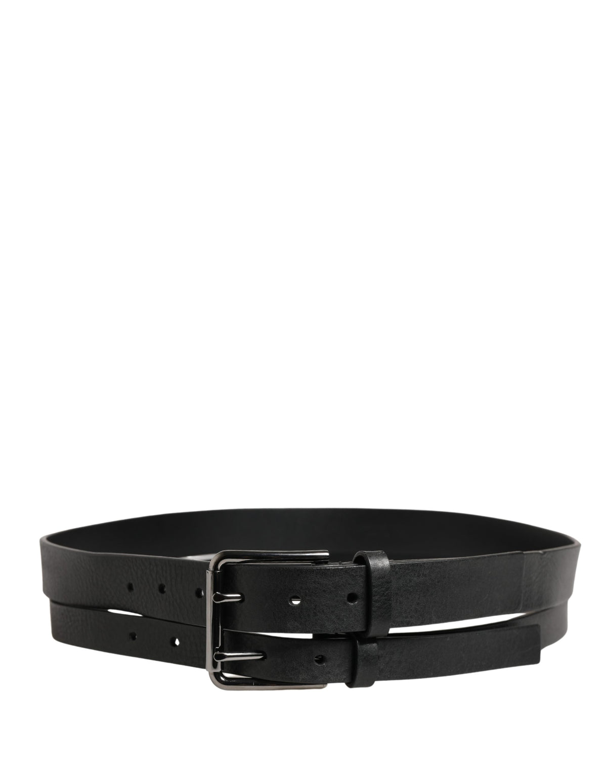 Dolce & Gabbana Black Double Strap Leather Silver Buckle Belt - Eljoys Fashion 
