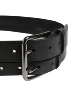 Dolce & Gabbana Black Double Strap Leather Silver Buckle Belt - Eljoys Fashion 
