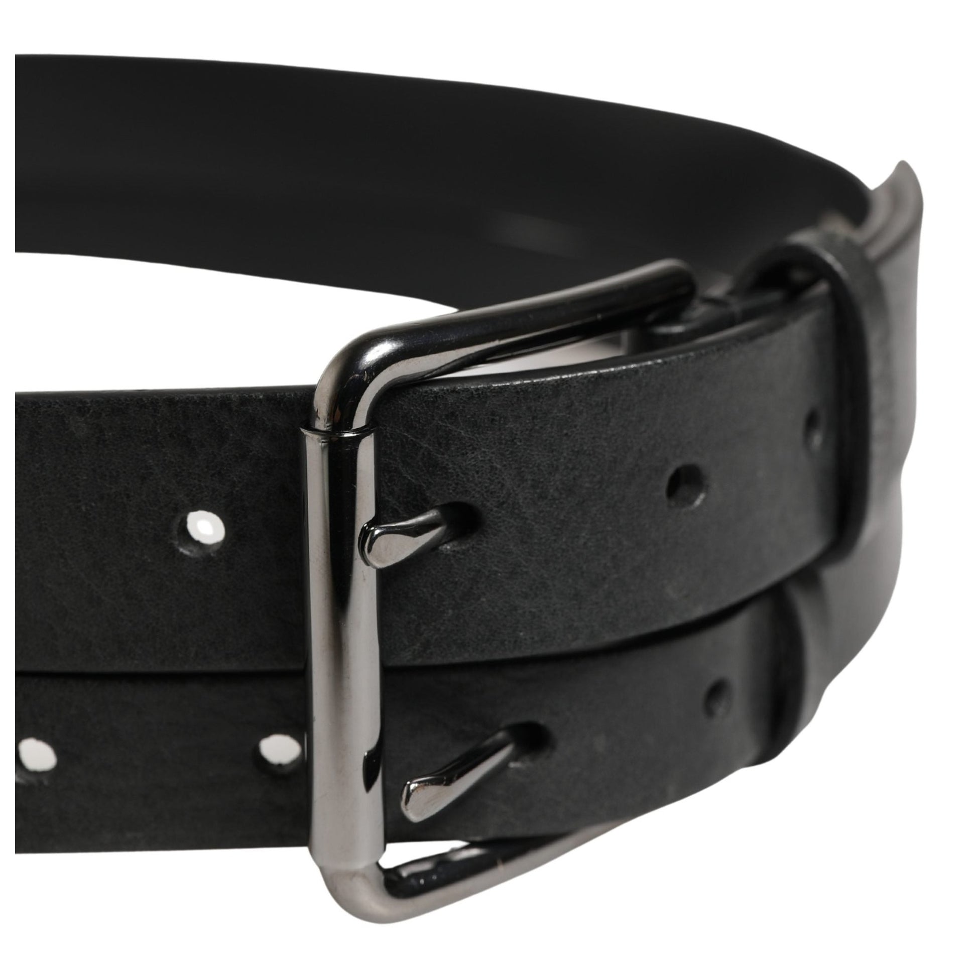 Dolce & Gabbana Black Double Strap Leather Silver Buckle Belt