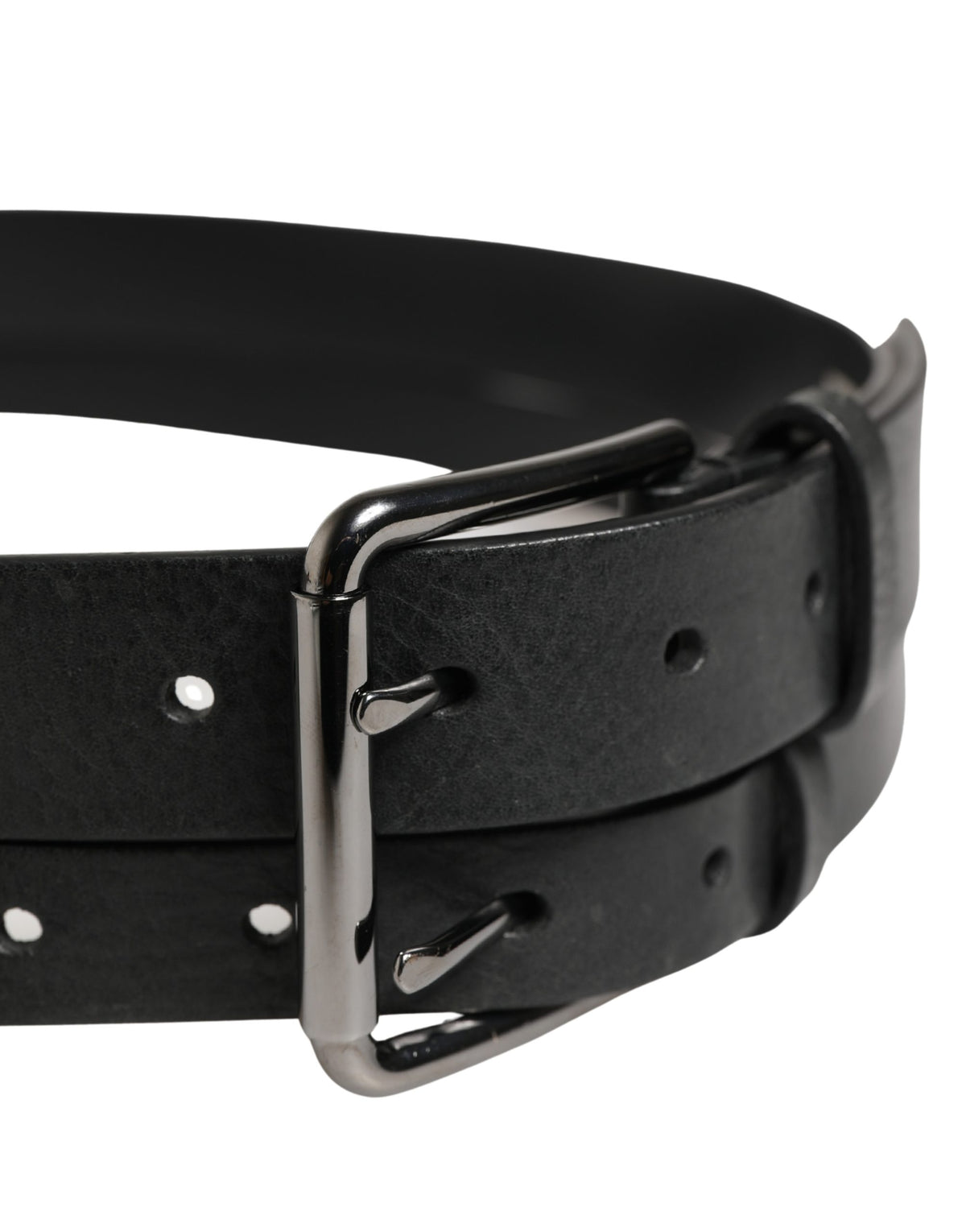 Dolce & Gabbana Black Double Strap Leather Silver Buckle Belt - Eljoys Fashion 
